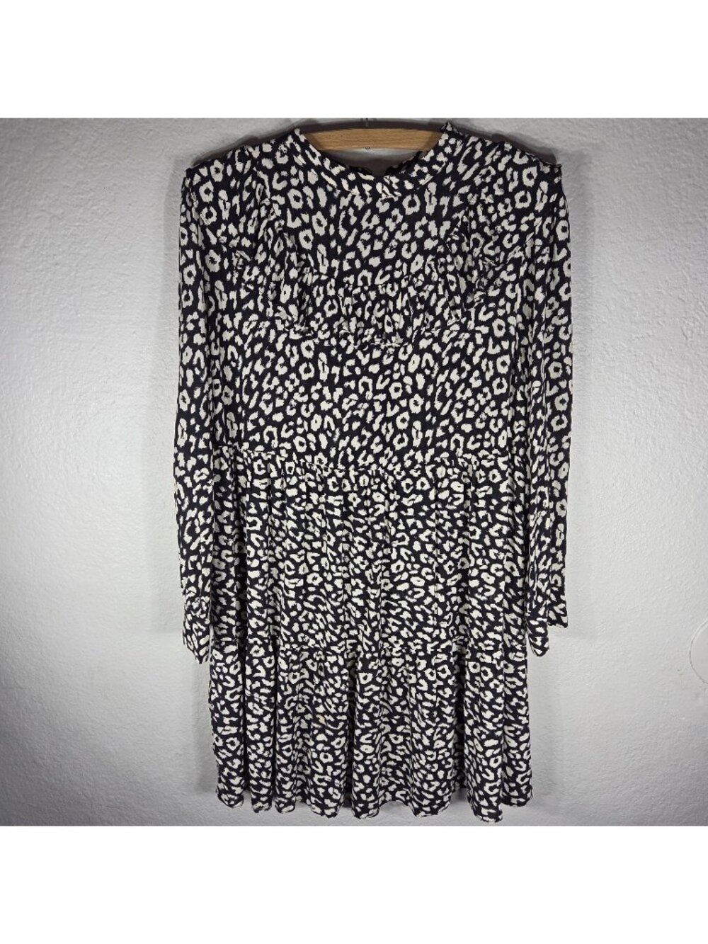 Zara Animal Leopard Print Casual Midi Dress Ruffle Long Sleeve Size S High Neck